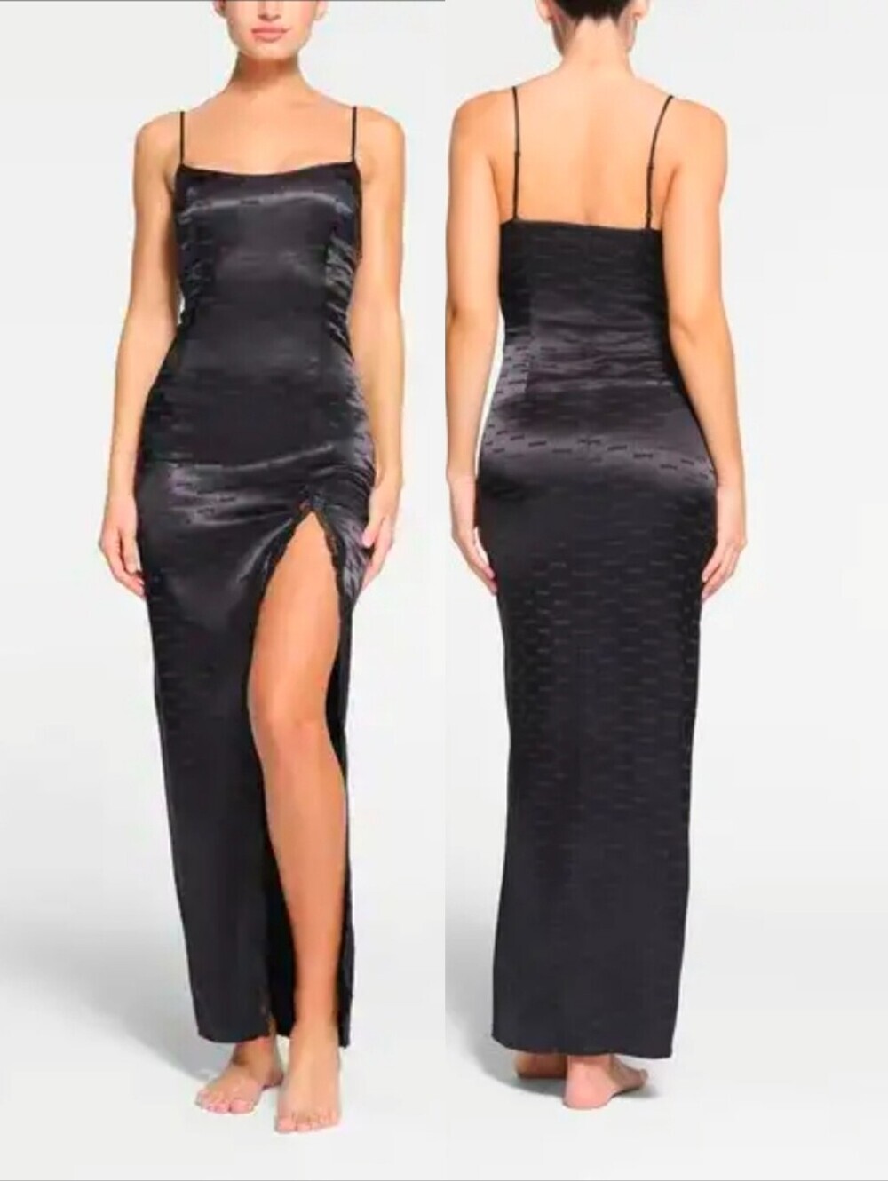 Skims Jacquard Lace Long Slip Dress All Over Print S Black